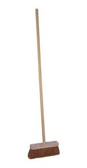 Flat Wood Broom with Handle 11.5" x 47" - Stiff Bristles
