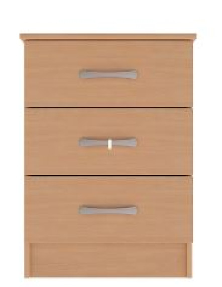 Bedside Cabinet - Rounded Top 3 Drawer/Lock - Beech