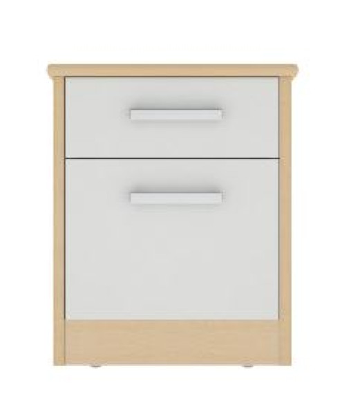 Linea Bedside Cabinet Oak with Cream Drawer/Lock & Door