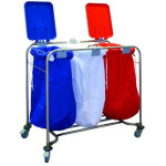 Medi Cart Linen Trolley Triple Red/White/Blue Lids