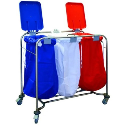 Medi Cart Linen Trolley Triple Red/White/Blue Lids