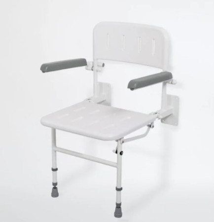 Wall Mounted Shower Seat with back, arms & support legs