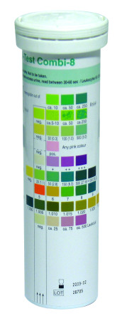 8 Parameter Urinalysis Reagent Strips - Pot of 100